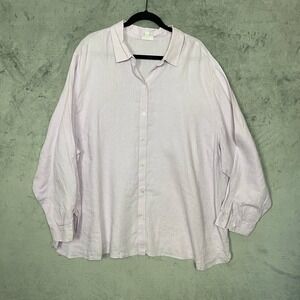 J Jill Cottagecore Coastal Linen Oversized Button Down Shirt Plus 4X Light